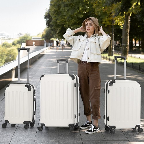 3pc white hard - shell, suitcase