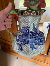 RARE LARGE MASONS PATENT IRONSTONE CHINA  BLUE CHINESE DRAGON JUG 11 inches high