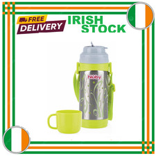 GREEN 360ML NUBY THERMAL STAINLESS STEEL FLASK CUP BEAKER KIDS TWIN HANDLES