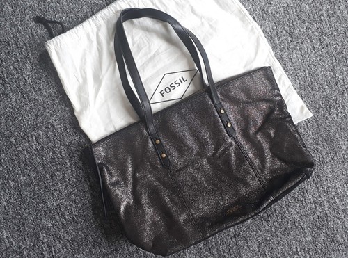 Fossil silver black - silver/black, leather