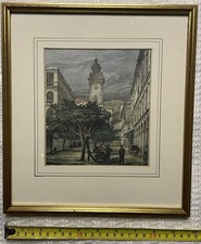 Coloured Wood Engraving of Pedder St Clock Tower Hong Kong c1888 