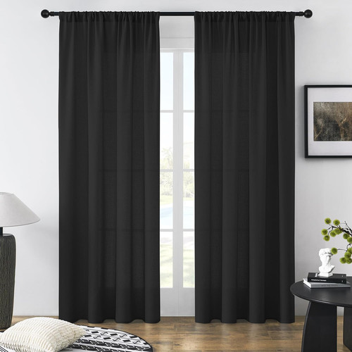 Black faux linen curtains - faux,