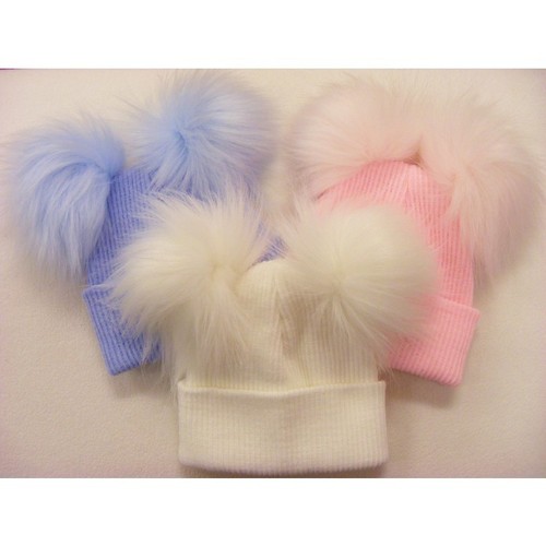 Newborn fur pom hat - pom, double