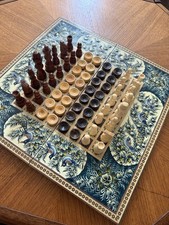 Handcrafted Patterned Peacock Chess Backgammon Board Marquetry Inlaid Intricate