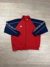 Vintage Umbro Track Jacket Men’s Size L Red Navy Full Zip Sports Logo 90s Retro