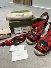 Women’s Gucci GG 95 Canvas Espadrille Wedge Sandals UK 6 EUR 39