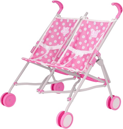 Twin stroller pink polka - stroller, dot