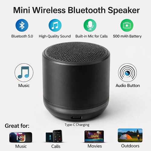 Mini bluetooth speaker black - black, |