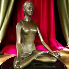 Vintage Bronze Sculpture Statue Woman Marble Deco MEDITATING Rare Decor Art
