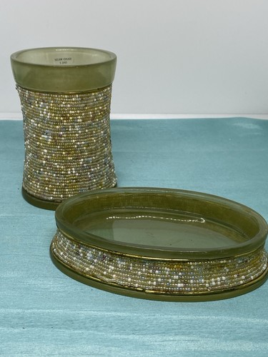 Sage green beaded soap - , dish