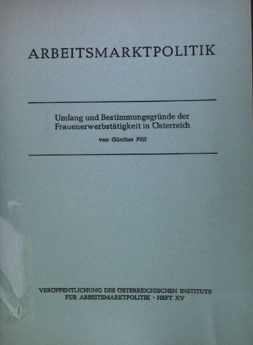 Arbeitsmarktpolitik heft - heft, xv