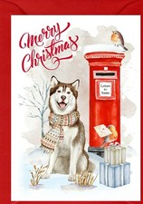 Siberian Husky Dog A6 (4"x 6") Christmas Card (Blank inside) by Starprint