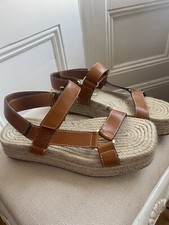Zara Tan Leather Sandals Flatform Espadrilles 6/39