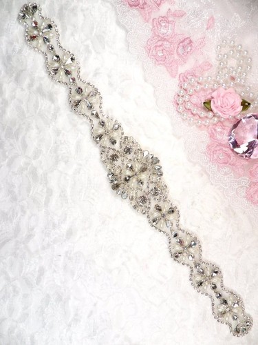 Silver bridal applique beaded - silver,