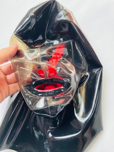 Black latex hood - black, transparent
