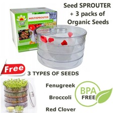 Seed Sprouter Germinator Sprouting Kit with Tray Lid + Organic Seeds - Broccoli 