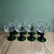 8 x Luminarc Long Emerald Green Beehive Stem Wine Hock Glasses Vintage