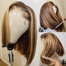 Highlight Blonde Short Bob Wig Straight Transparent Lace Front Human Hair Wigs