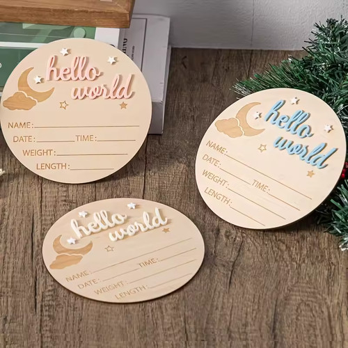 Wooden baby announcement - announcement, sign