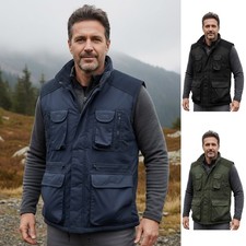 Men's Multi Pocket Lined Padded Gilet | Quilted Bodywarmer | Utility Waistcoat