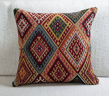 Traditional Turkish Kilim Cushion. 17x17" Square. Heavyweight Geometric Tapestry
