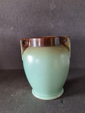 VINTAGE LANGLEY WINDMILL POTTERY DOUBLE HANDLED TWO TONE BROWN & TURQUOISE VASE