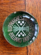 Burroughes & Watts Billiards Tables Ltd Vintage Glass Advertising Paperweight