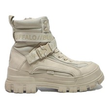 BUFFALO Classic High Womens Ankle Boots Beige Leather UK 6.5 Chunky Lug Sole
