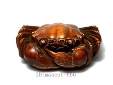 3 Inch Boxwood Hand carved Wealth Crab Figurine Statue Netsuke Old Collectable