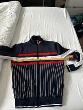 retro ellesse tracksuit top Medium Blue Red White Neck Logo 80s Casuals Vintage