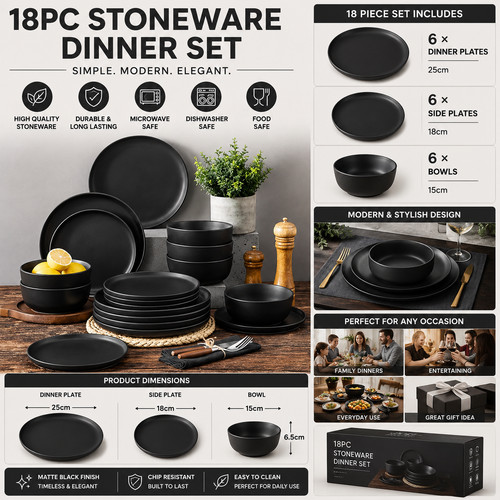 18pc stoneware dinner - stoneware, set
