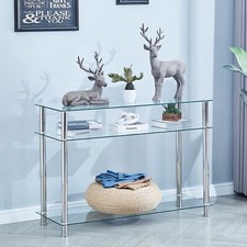 Clear Tempered Glass Console Table Entryway Hallway Living Room w/ Storage Shelf