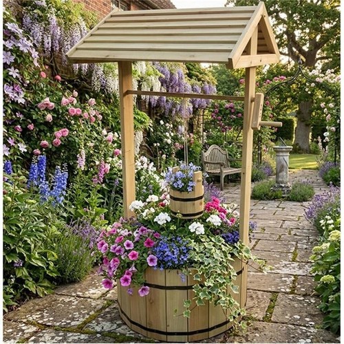 Wooden wishing well - well, planter