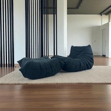 Black  Ligne Roset Togo one Seater modular sofa + footstool
