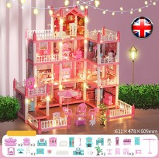 Barbie DreamHouse Dollhouse Furniture LED Light Pink Girl Toys 4 Tier 11 Rooms