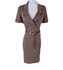 Womens Karen Millen Brown Belted Pockets Military Trench Safari Shirt Dress 8.