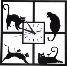 Wall Cat Clock Decor, Black