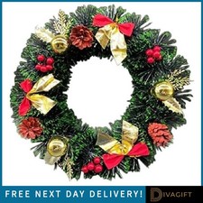 CHRISTMAS WREATH GREEN DECORATED SPRUCE ORNAMENT XMAS FOR FRONT DOOR WALL 40CM