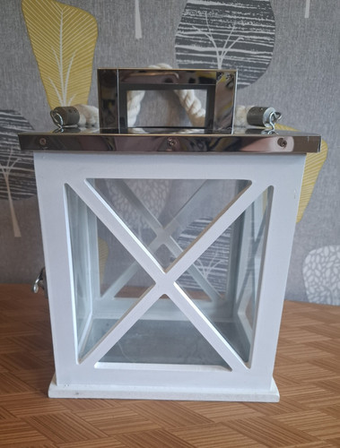 Large white wooden lantern - white,