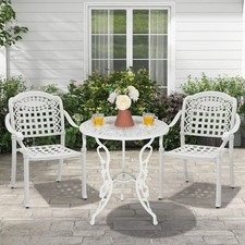 2Pcs Outdoor Stackable Dining Chairs Cast Aluminum Patio Garden Arm Chair White
