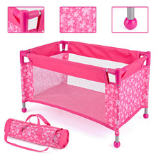 Molly Dolly Dolls Toy Travel Cot Bed Crib & carry bag With Storage Bag Pink Polk