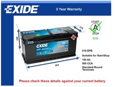 EFB Car Battery EL1000 Exide