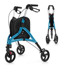 Lightweight folding tri walker with seat and rollator 3 wheel Blue