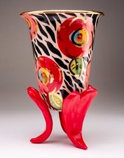 Mary Rose Young Pottery Vase Heart Footed Ceramic Gilded Hand Painted Signed