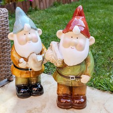 Reactive Glaze Garden Gnome Statues Ceramic Standing Dwarf Outdoor Lawn Ornament