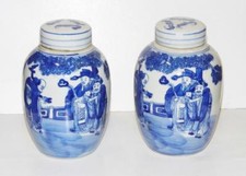 Fine Pair Chinese Kangxi Vases Immortals Scholars Pictorial Blue & White 16cm