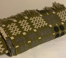Vintage Welsh Wool Tapestry Blanket rare olive green black  Derw 2.3m x 1.65m 