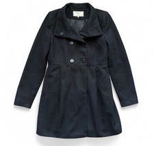 Zara Trafaluc Womens Black Double Breasted Coat L Outerwear Peacoat Mid Length