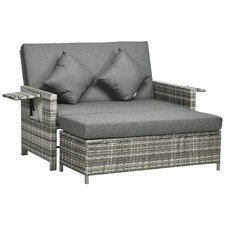 Outsunny Garden Rattan Furniture Set 2 Seater Patio Sun Lounger Daybed Sun Bed