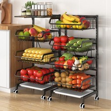 3/4/6 Tier Vegetable Fruit Trolley Cart Kitchen Rack Storage Basket Holder Shelf